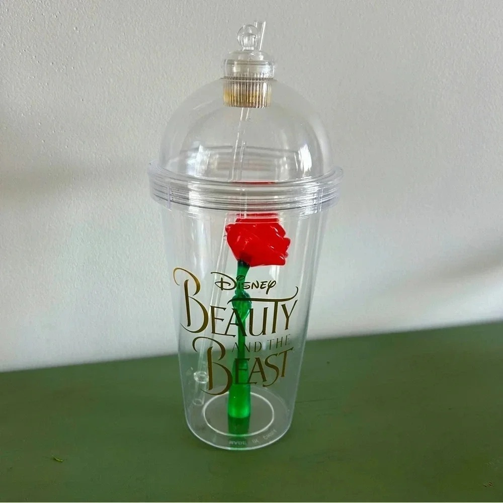 Disney Parks Collectible Drink Tumbler Cup Light Up Beauty And The Beast Rose 🌹